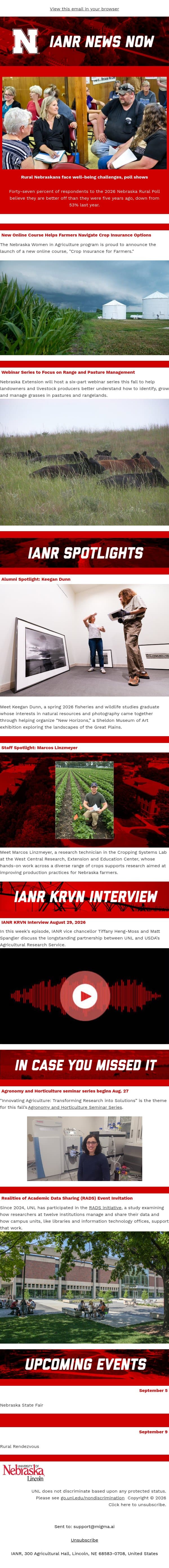 IANR News Now - September 3, 2026 email from University of Nebraska-Lincoln screenshot