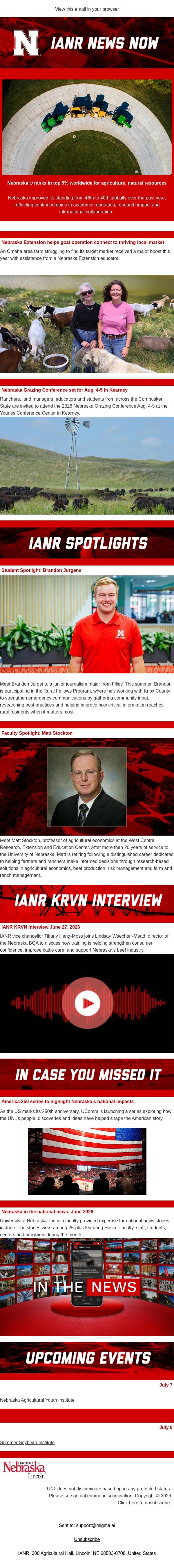 IANR News Now - July 2, 2026 email from University of Nebraska-Lincoln screenshot
