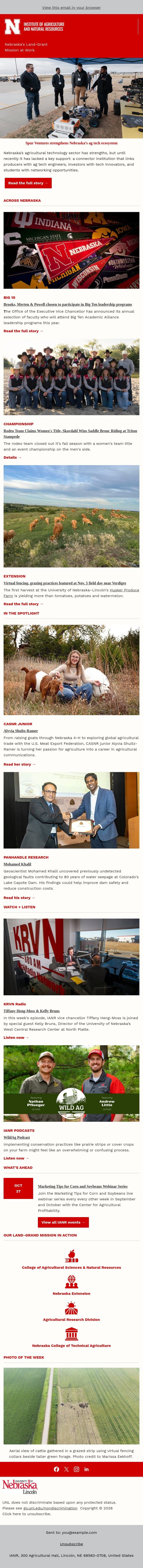 Ag + Natural Resources News from Nebraska | Week of Oct. 22 email from University of Nebraska-Lincoln screenshot