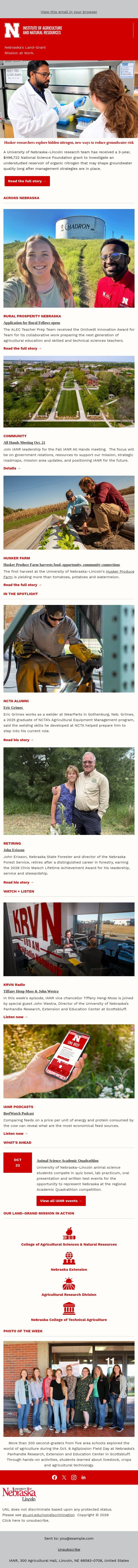 Ag + Natural Resources News from Nebraska | Week of Oct. 15 email from University of Nebraska-Lincoln screenshot