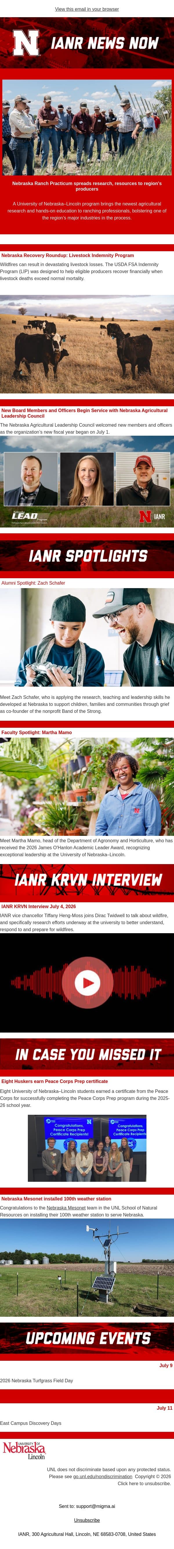 IANR News Now - July 9, 2026 email from University of Nebraska-Lincoln screenshot