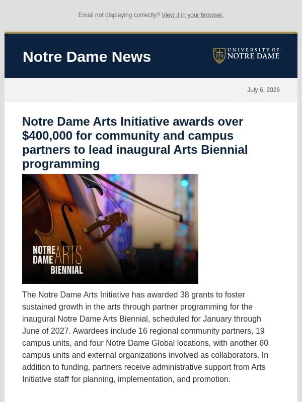 Notre Dame News: Daily Digest, July 6, 2026 email from University of Notre Dame