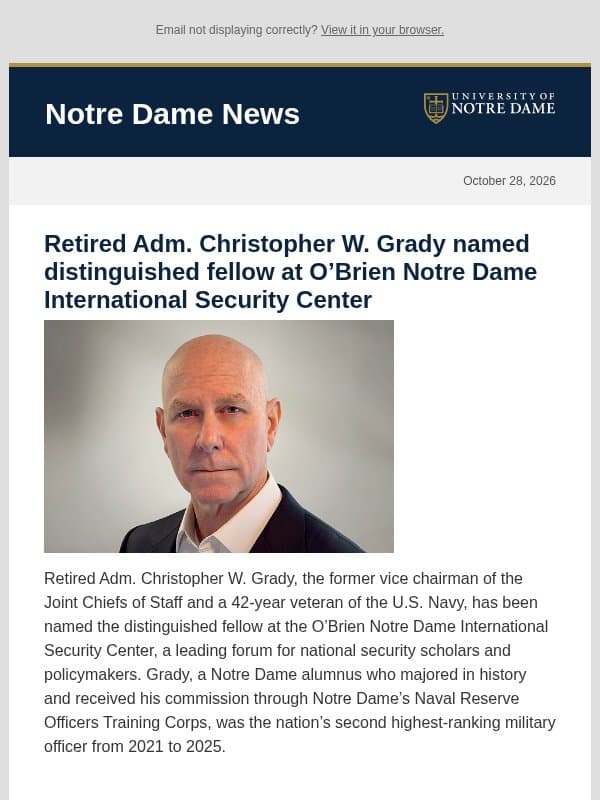 Notre Dame News: Daily Digest, October 28, 2026 email from University of Notre Dame