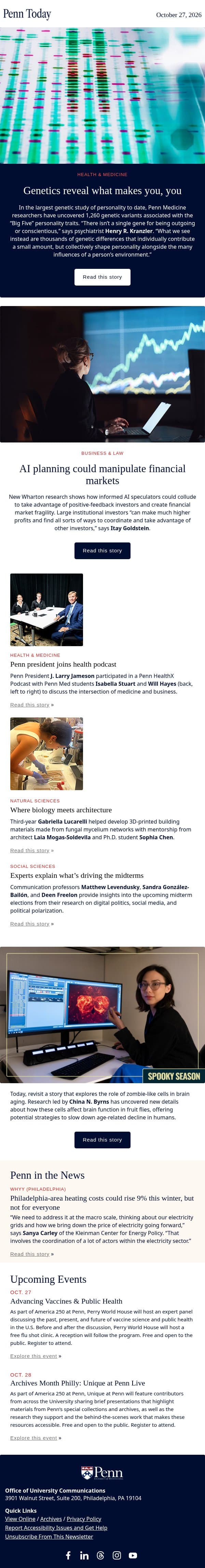 Genetics reveal what makes you, you email from University of Pennsylvania screenshot