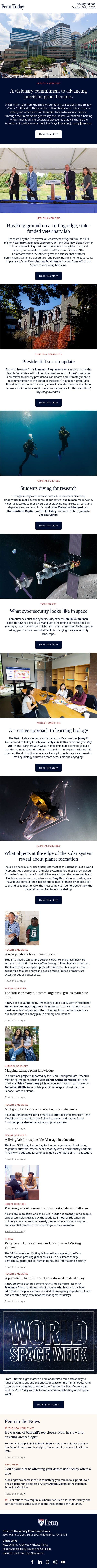 Visionary gift; state-funded veterinary lab; presidential search update email from University of Pennsylvania screenshot