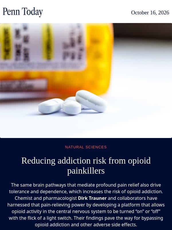 Reducing addiction risk from opioid painkillers email from University of Pennsylvania