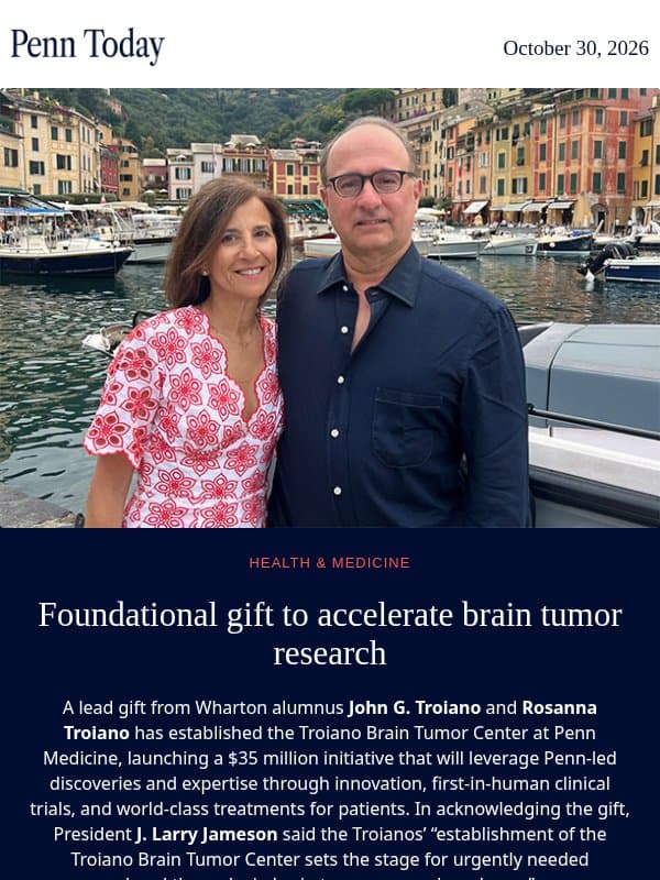 Gift establishes new brain tumor center email from University of Pennsylvania