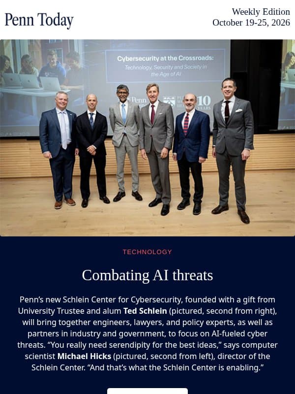 Cybersecurity center; precision agriculture; AI and social work email from University of Pennsylvania