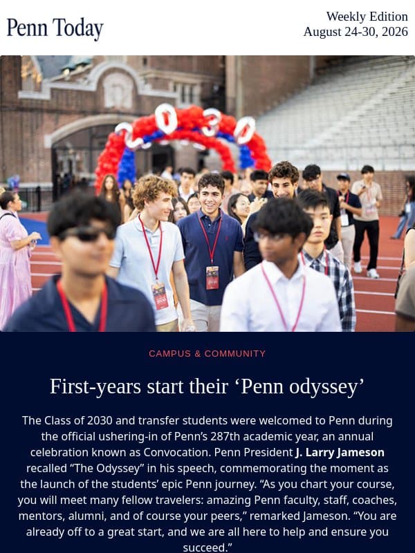 August 24-30, 2026 email from University of Pennsylvania