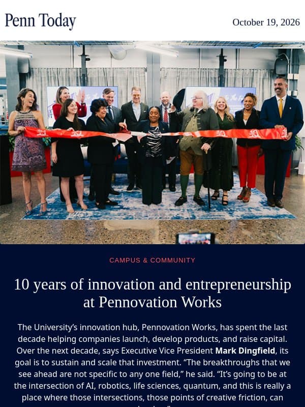 10 years of Pennovation Works email from University of Pennsylvania