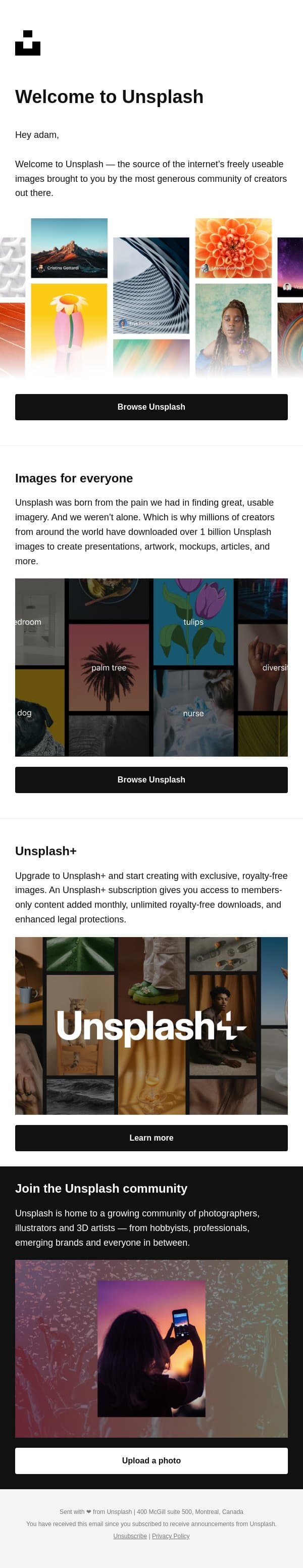 Welcome to Unsplash ๐๐ผ email from Unsplash screenshot