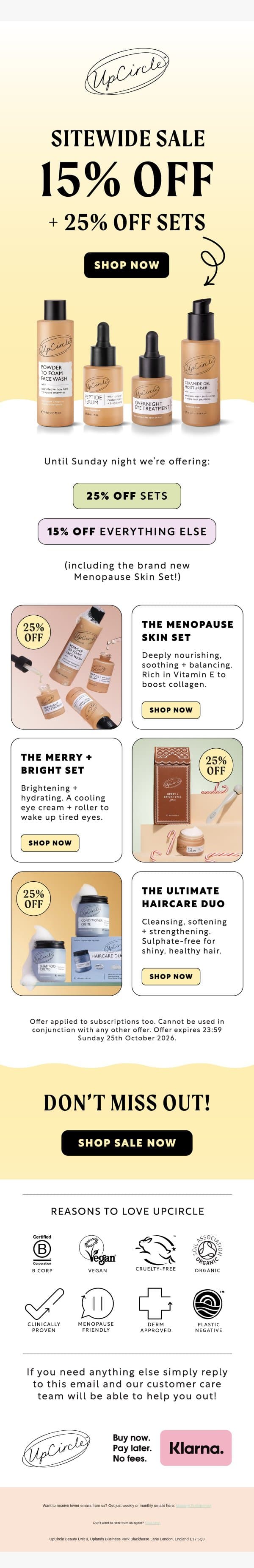 25% off sets: no tricks, just treats 🎃 email from UpCircle screenshot
