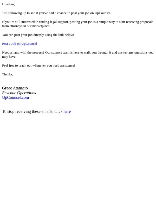 Ready to share your legal needs? email from UpCounsel