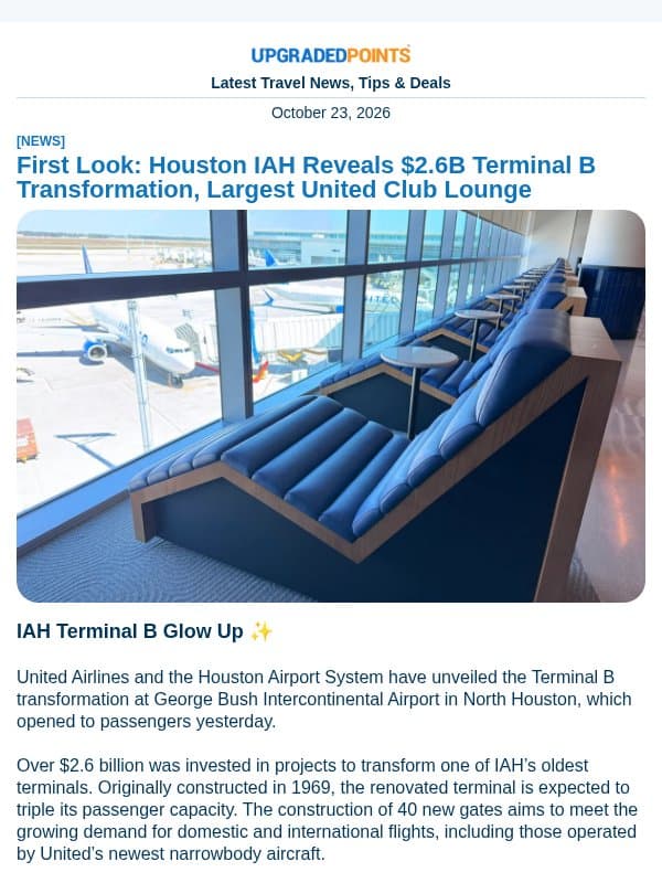 Marriott winter getaways, United's $2.6 billion terminal, free JetBlue upgrades, and more news! email from Upgraded Points
