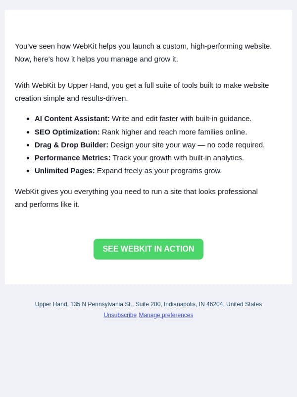Take control of your website with WebKit. email from Upper Hand
