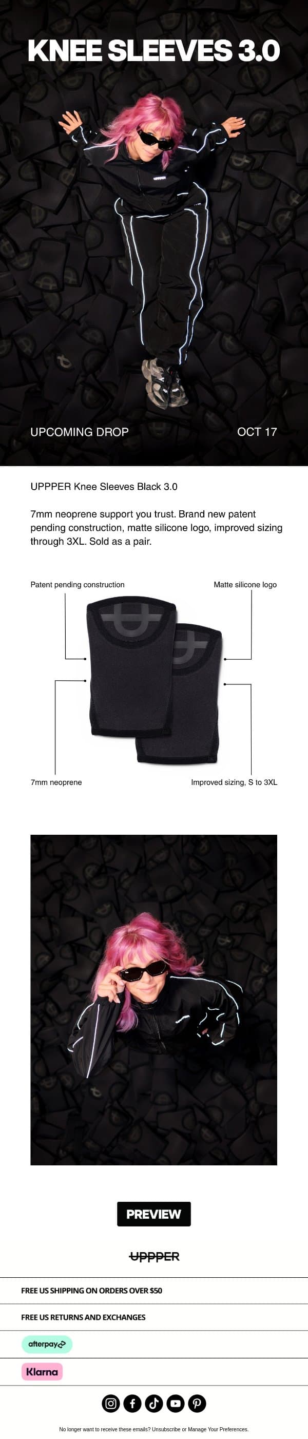 KNEE SLEEVES 3.0 email from UPPPER Gear screenshot