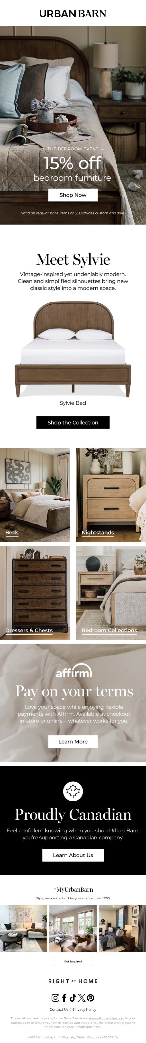 The Bedroom Event đź’¤ email from Urban Barn screenshot