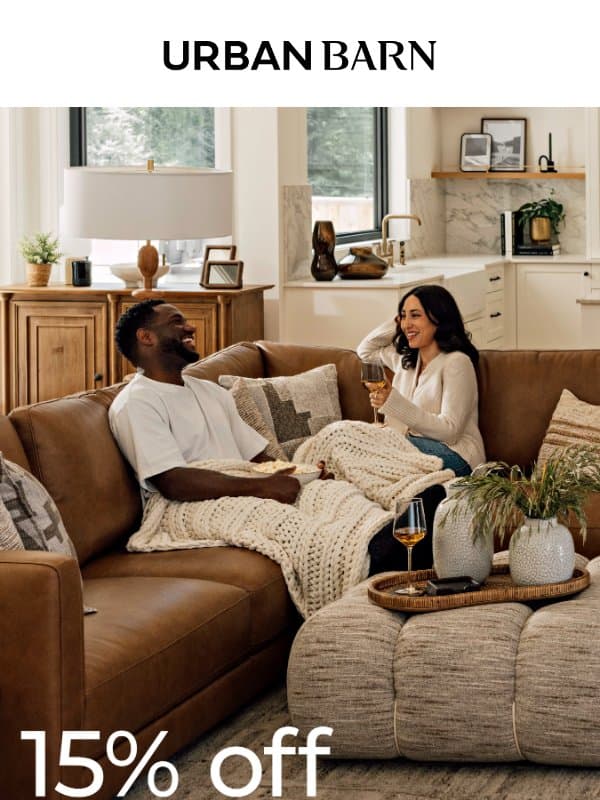 15% off leather & faux leather email from Urban Barn
