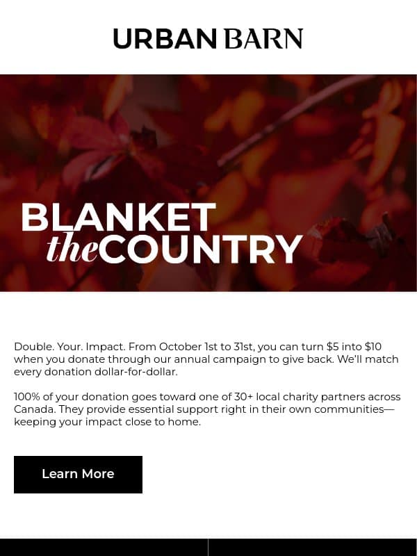 It's time to Blanket the Country 🍁 email from Urban Barn