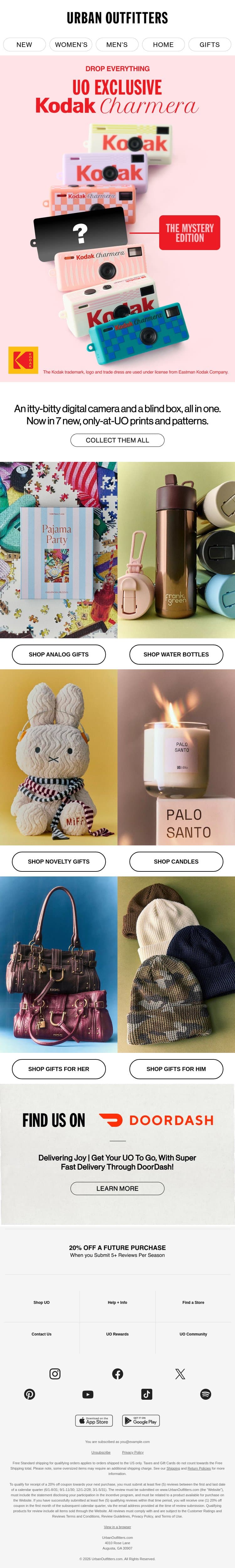 New prints, same iconic Kodak Charmera email from Urban Outfitters screenshot