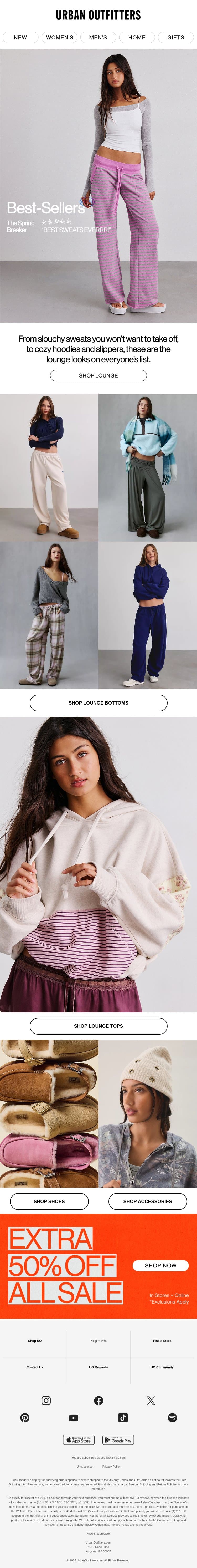 A moment for these cozy best-sellers email from Urban Outfitters screenshot