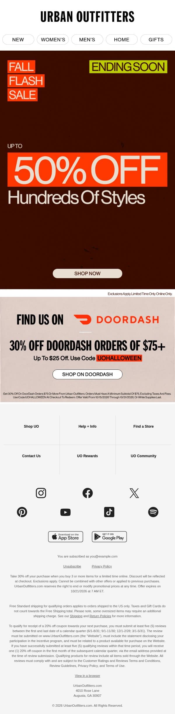 ‼️ Up to 50% Off ends soon email from Urban Outfitters screenshot