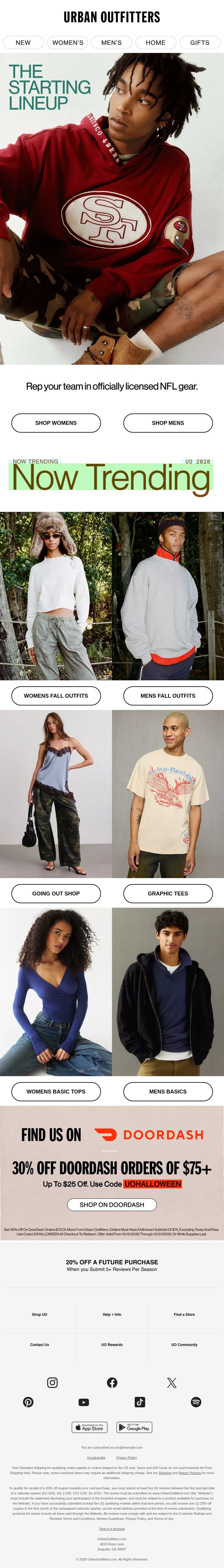 FOUND: Your next Game Day fit email from Urban Outfitters screenshot