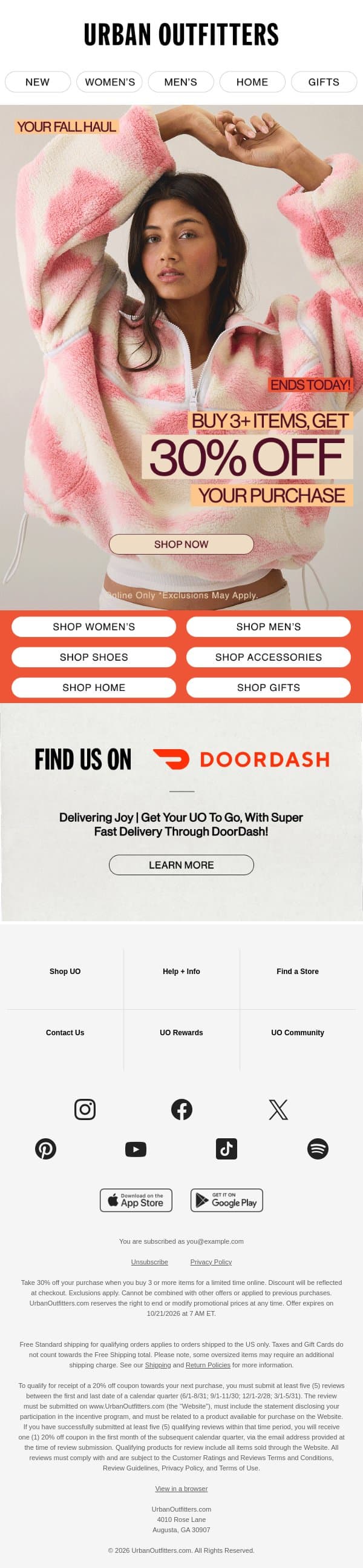 Gifts that top every list π email from Urban Outfitters screenshot