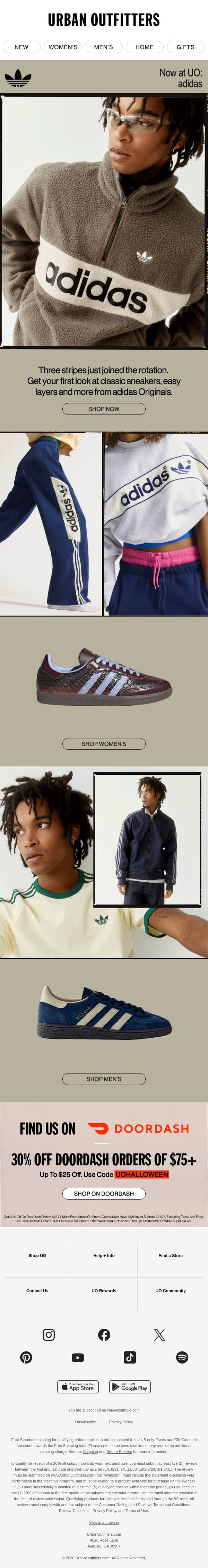 Now at UO: New Adidas Originals email from Urban Outfitters screenshot