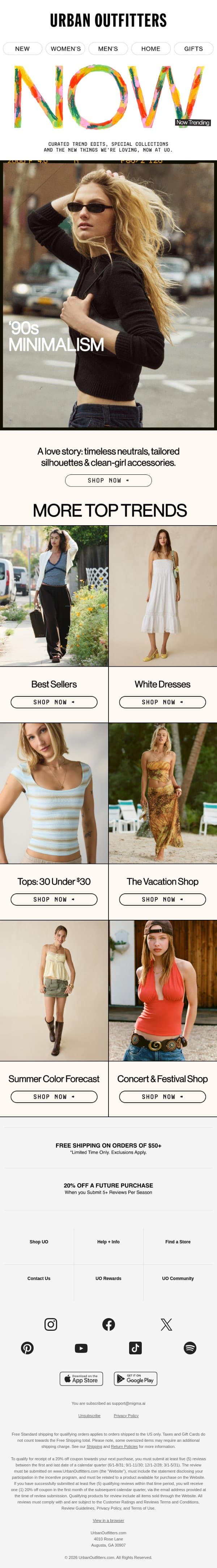 Don't Forget: Timeless & tailored β90s minimalism π€ email from Urban Outfitters screenshot