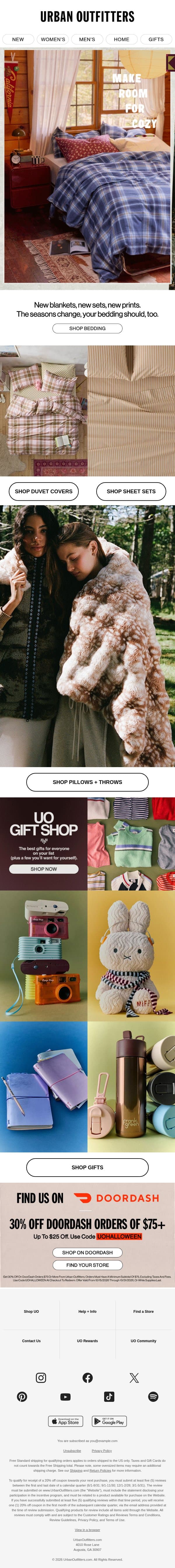 For the friend that loves staying in 🛏️ email from Urban Outfitters screenshot