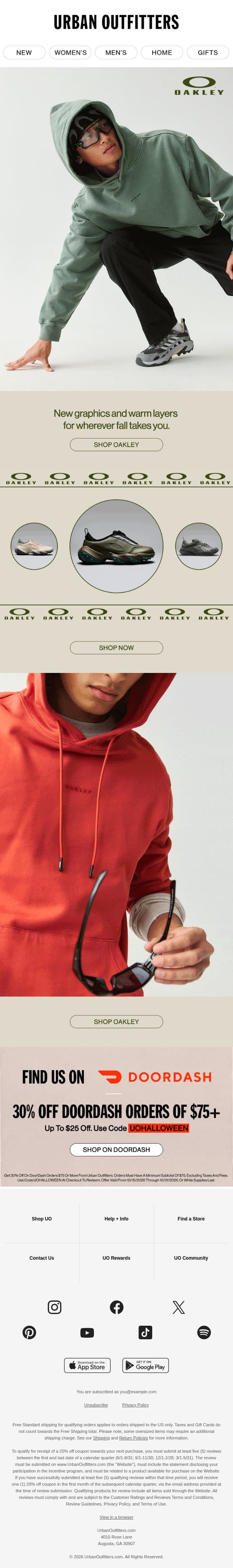 This Just In: NEW OAKLEY email from Urban Outfitters screenshot