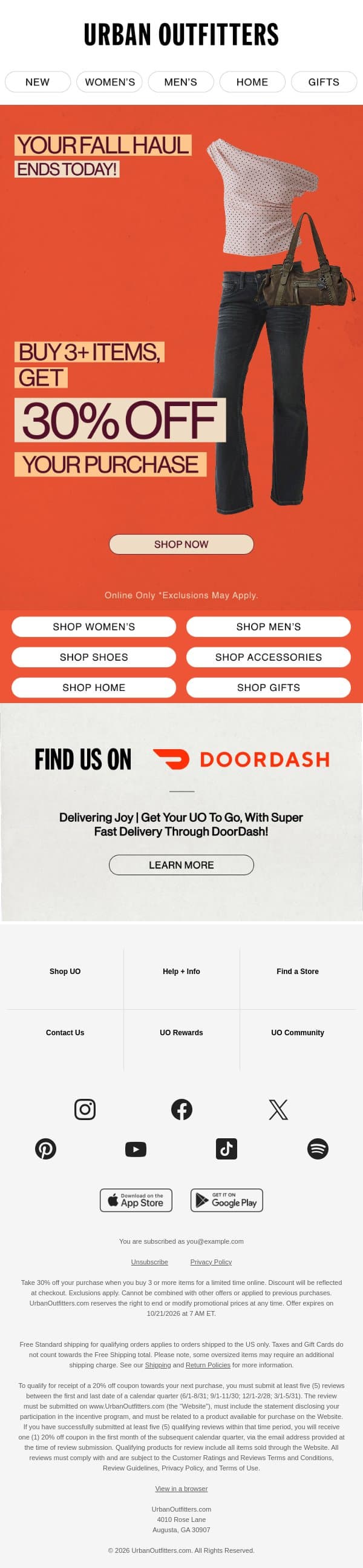 Don’t miss out on 30% OFF ⏰ email from Urban Outfitters screenshot