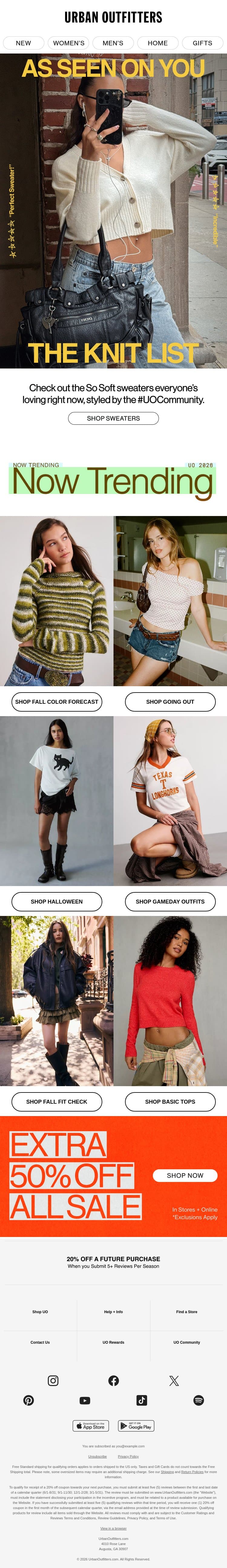 These sweaters look so good on you email from Urban Outfitters screenshot