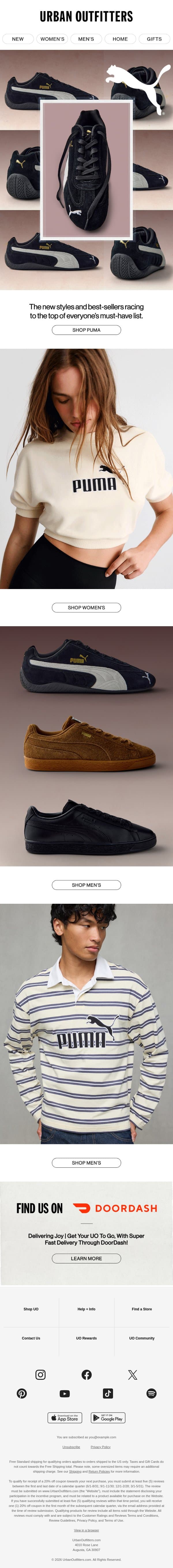 Two words: New. PUMA. ๐ email from Urban Outfitters screenshot