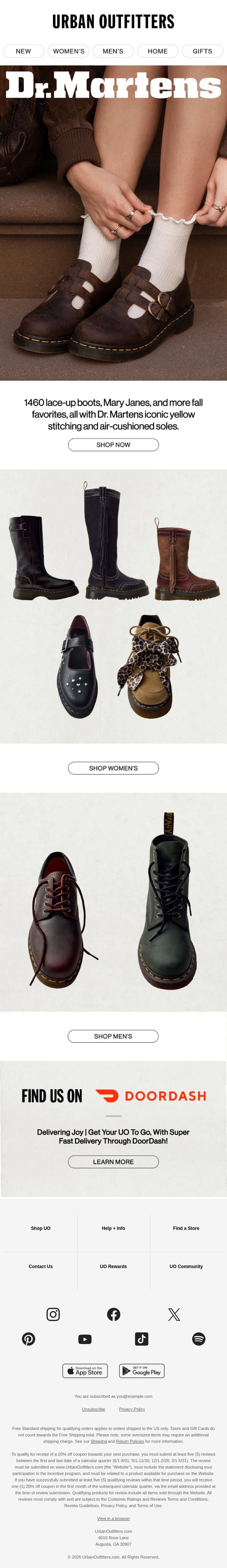 The Dr. Martens Fall Edit đź–¤ email from Urban Outfitters screenshot