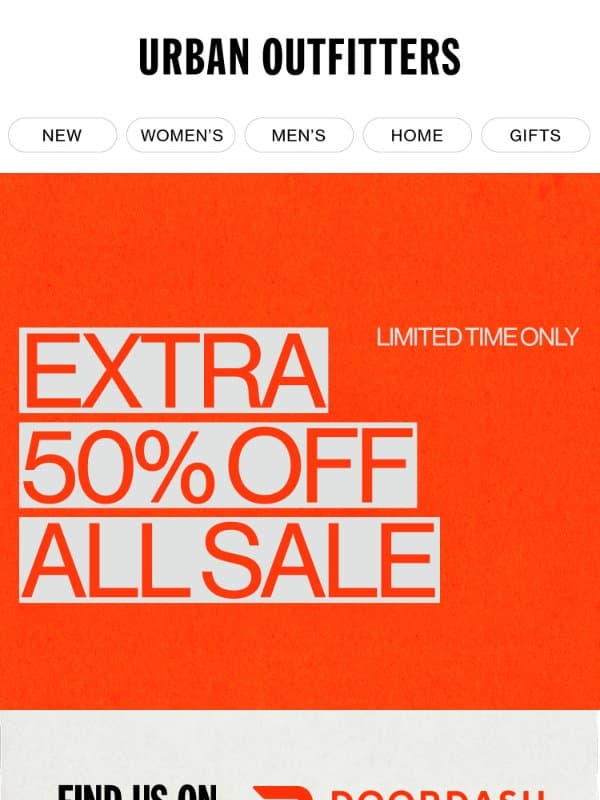 Go, go, go! Extra 50% Off Sale → email from Urban Outfitters