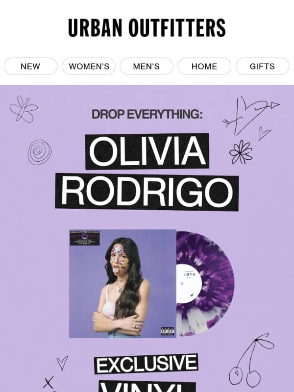 EXCLUSIVE: Olivia Rodrigo Vinyl + Merch 💜 email from Urban Outfitters
