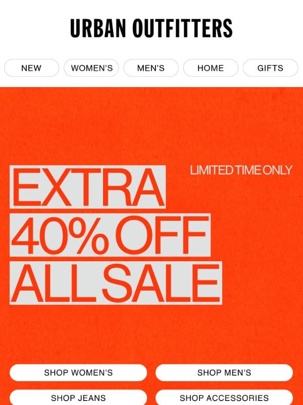 Add to Cart: Extra 40% OFF Sale Styles email from Urban Outfitters