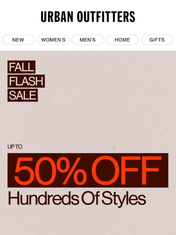 Fall Flash Sale 🍂 Up to 50% Off email from Urban Outfitters
