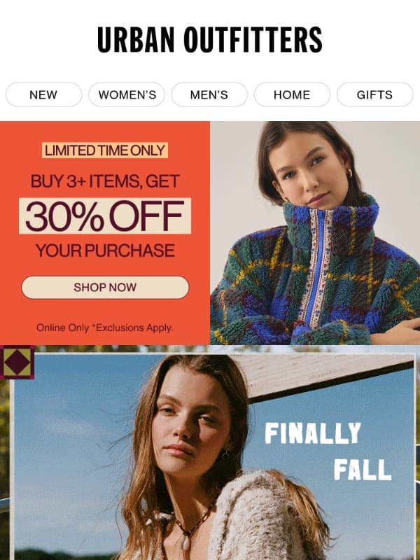 Cool days, long nights, new fall fits email from Urban Outfitters