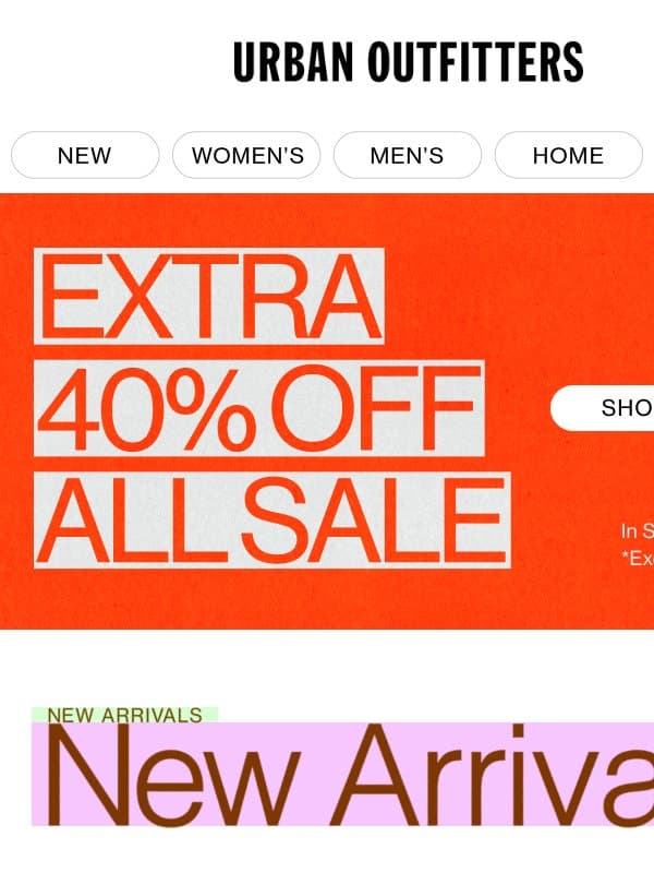 PSA: Brand new arrivals, right this way → email from Urban Outfitters
