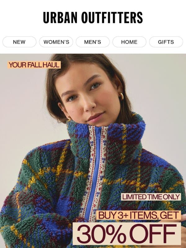 Layer Up: Buy 3+ Items, Get 30% Off email from Urban Outfitters