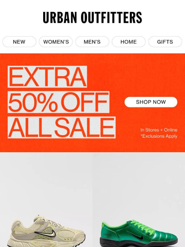 Extra 50% OFF on select Nike sneakers email from Urban Outfitters