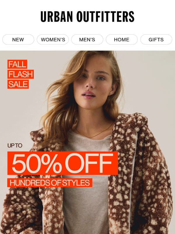 📣 📣 Up to 50% Off HUNDREDS of Styles email from Urban Outfitters