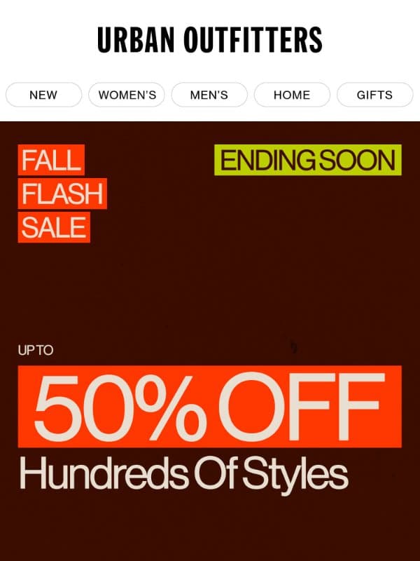 ‼️ Up to 50% Off ends soon email from Urban Outfitters