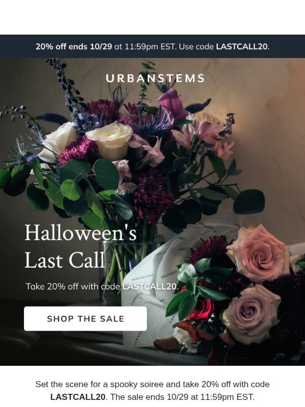 20% off sitewide starts now email from UrbanStems