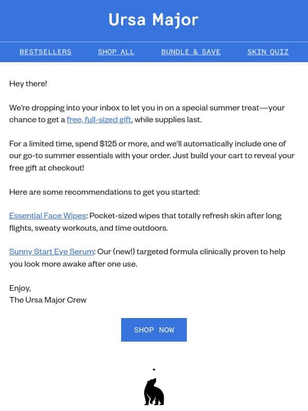 A summer freebie, on us! email from Ursa Major