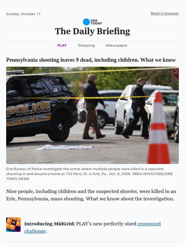 Pennsylvania shooting leaves 9 dead, including children. What we know email from USA Today