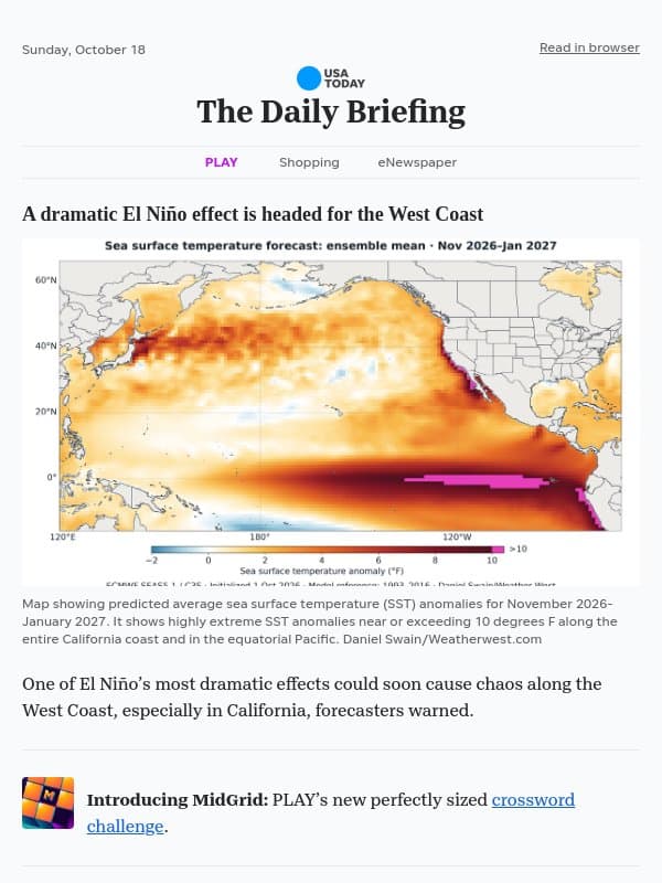 A dramatic El Niño effect is headed for the West Coast email from USA Today